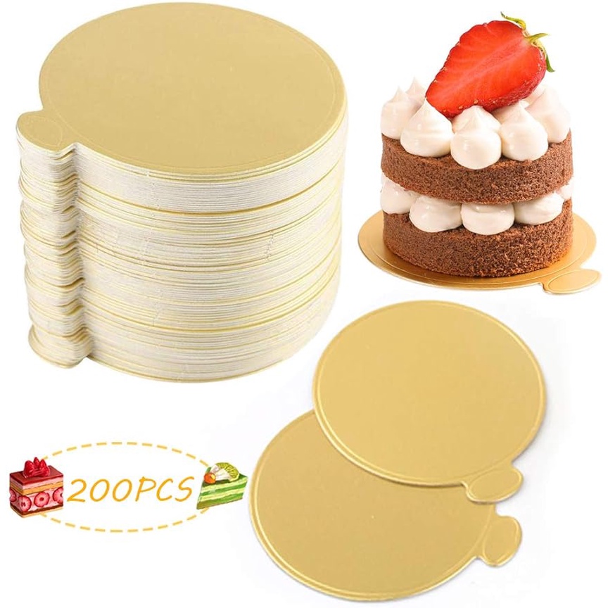 200PCS Mousse Cake Boards Reusable Gold Mini Cake Dessert Display Tray