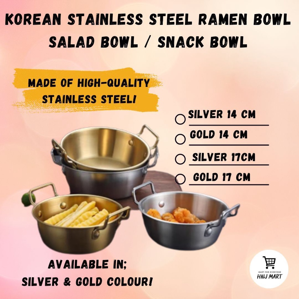 Korean Stainless Steel Ramen Pot Silver & Gold Ramen Bowl Salad Bowl ...