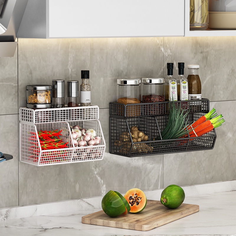 Wall Mounted Onion and Ginger Seasoning Storage Rack Double Layers 2/3