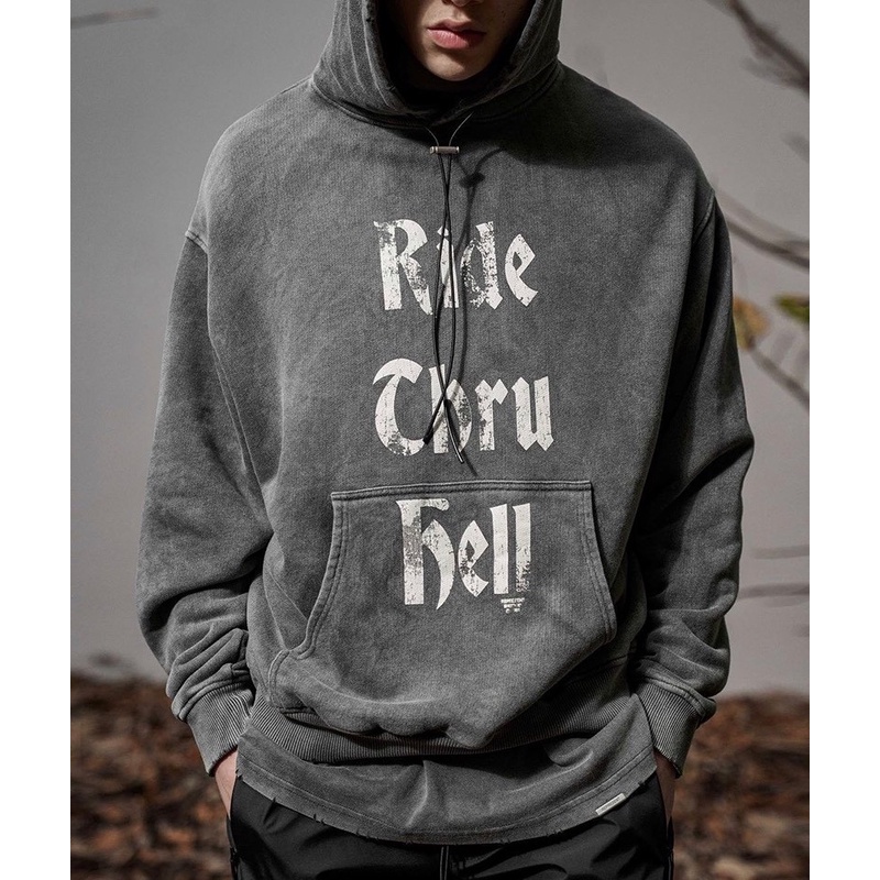Represent Black Friday Sanskrit letters retro washed old men's and women's hooded sweater