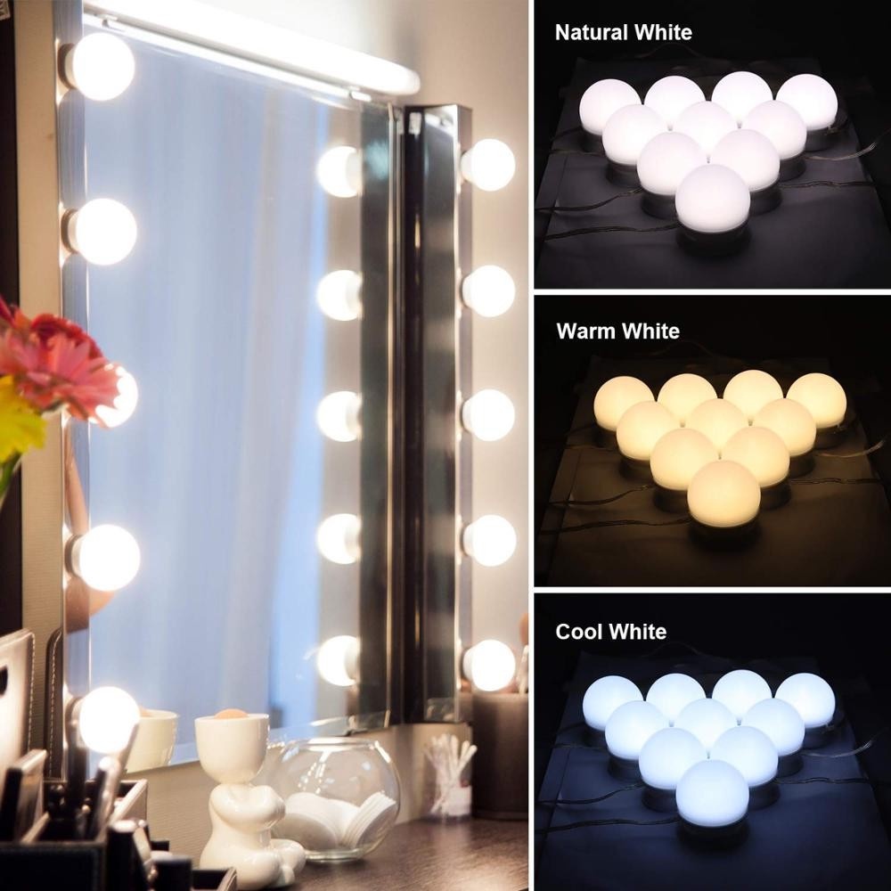 Makeup Mirror Light Hollywood Bulbs 10 LED Bulb Dimmable 3 Mode USB ...