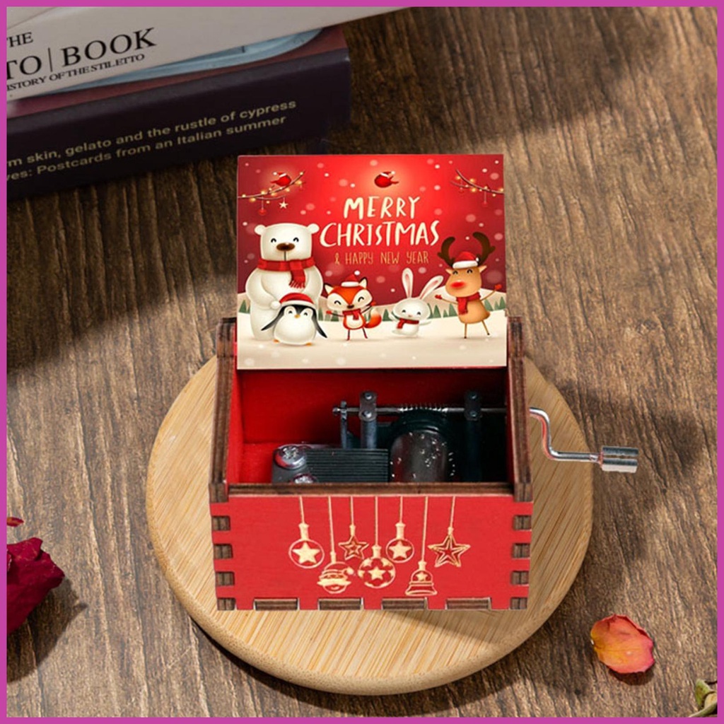 Retro Christmas Music Box Carved HandCranked Classical Music Box Wood