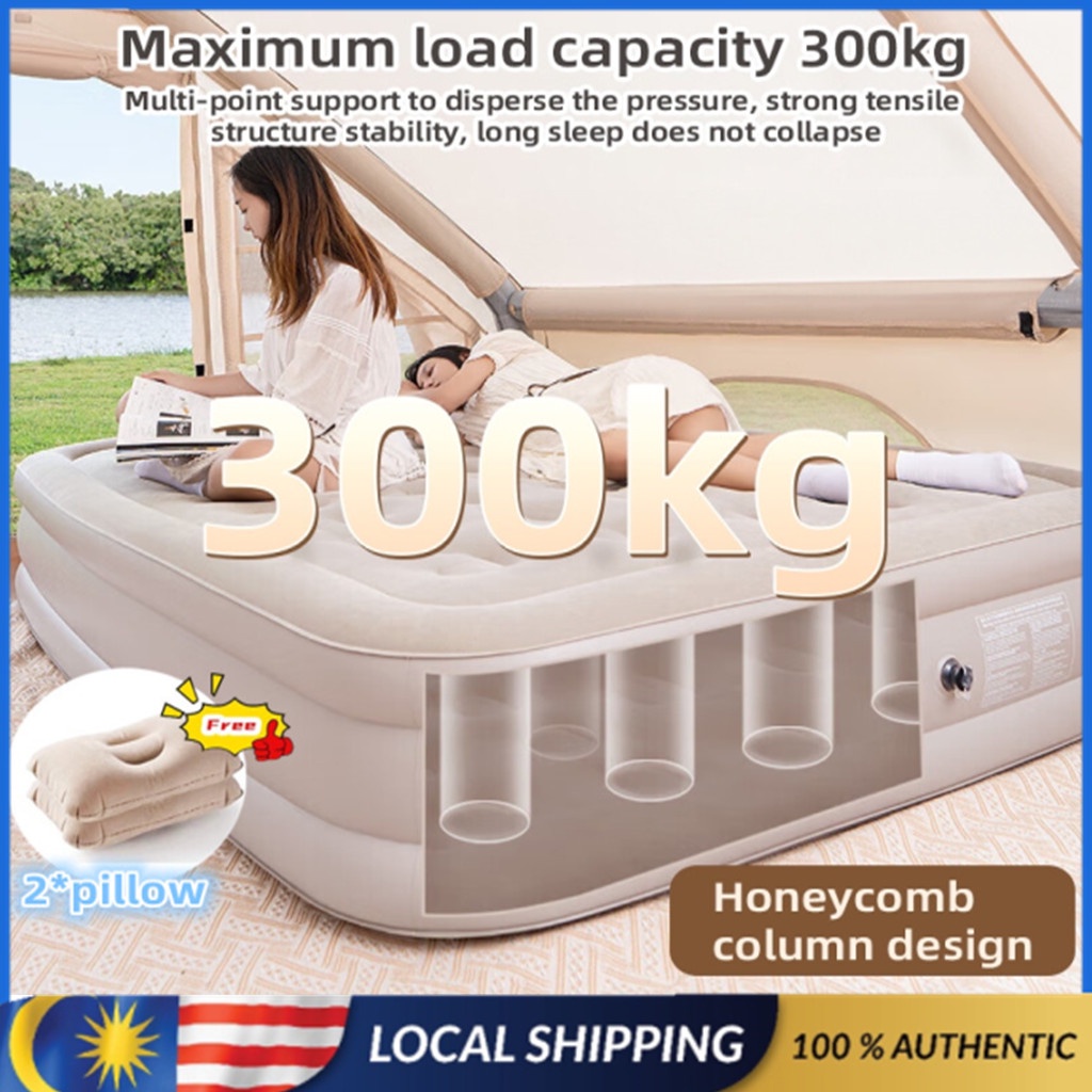 【FREE 2 PILLOWS】Double Air Bed Air Mattress with Builtin Air Pump