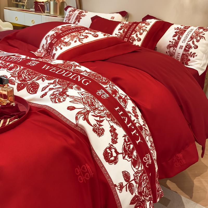 [wedding Four Piece Set] Wedding Bed Four Piece Set High End Chinese