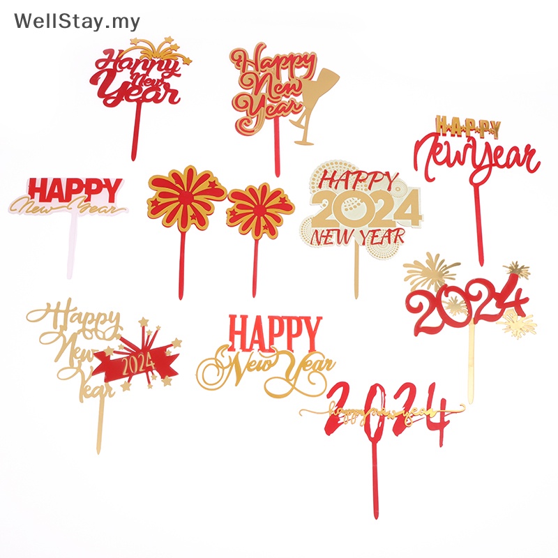 [WellStay] Creative Acrylic Happy New Year 2024 Cake Topper For Merry