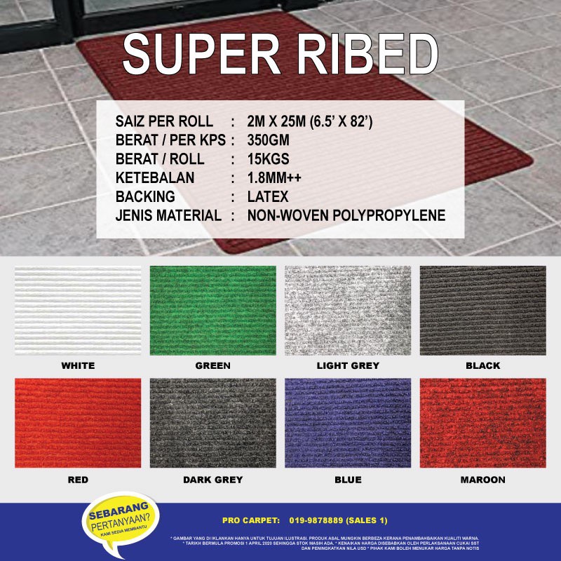 [READY STOCK] 1 Roll Super Ribbed Budget Carpet Office Carpet Shopee