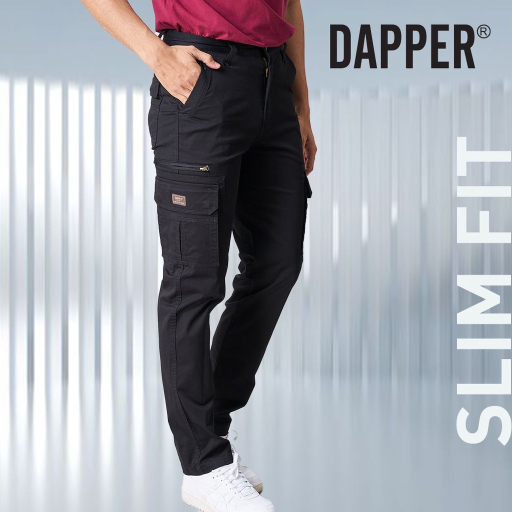 Dapper, Slim Fit Long Cargo Pant-T9556Bs Black