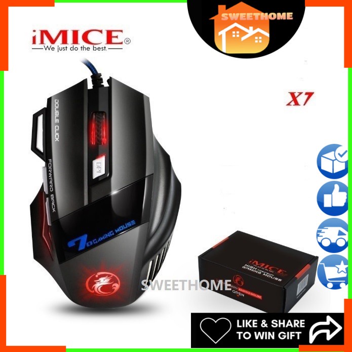 iMICE X7 Wired Gaming Mouse 7 Buttons Optical 5000DPI Professional ...