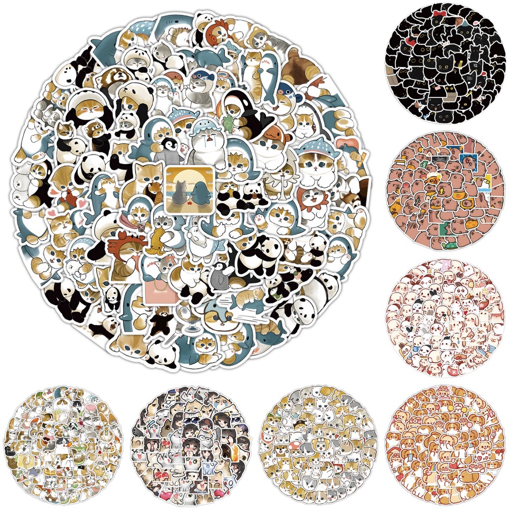 100PCS Cartoon Cute Black Ink Cats Rabbits Capybara Graffiti Stickers ...