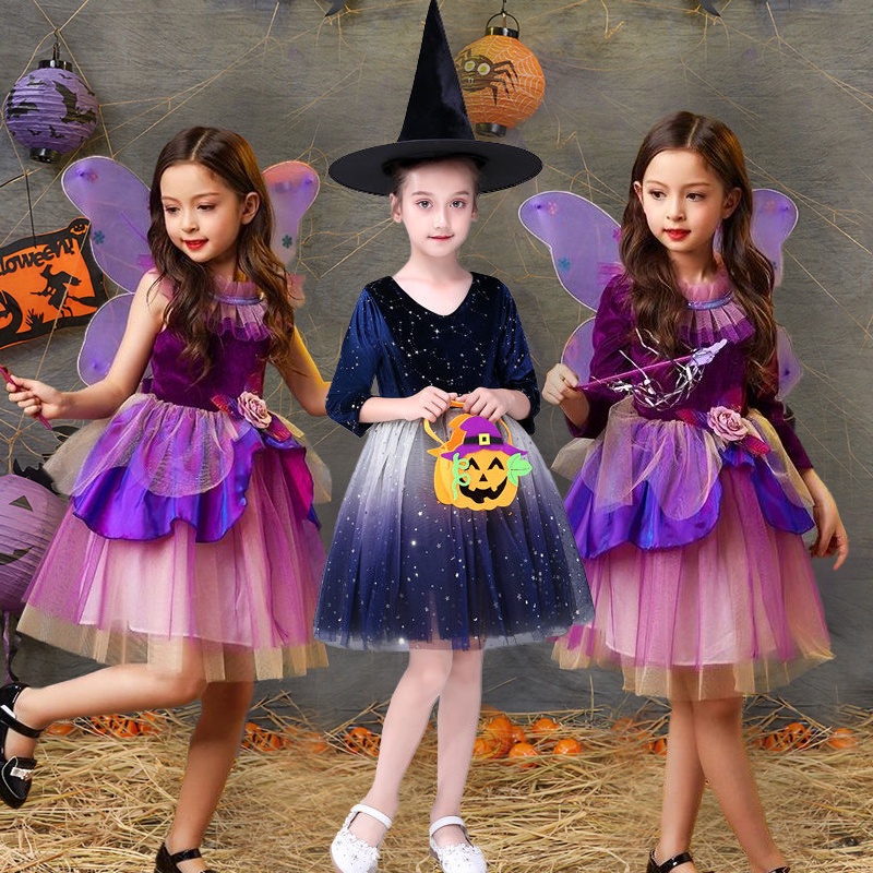 Halloween Children's Clothing Girl Elf Princess Dress Fairy Witch Witch ...