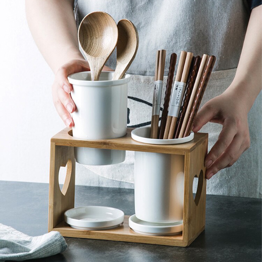BSU Ceramic Utensil Spoon Fork Holder Kitchen Drain Rack Cutlery ...