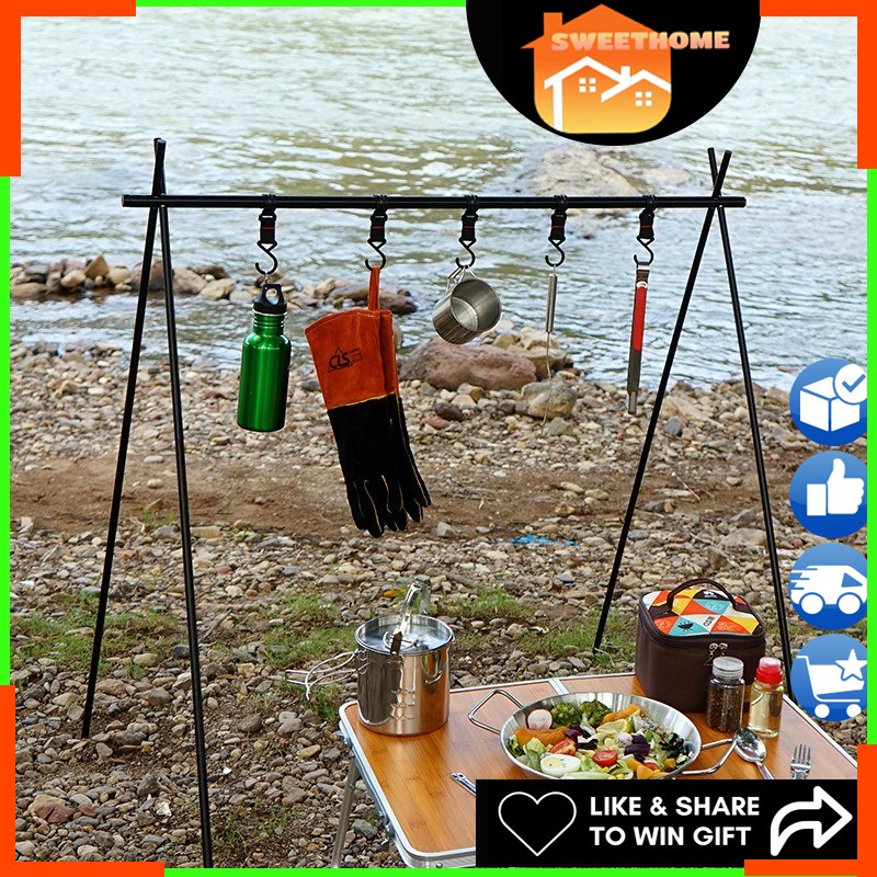 EcoSport Alloy Foldable Camping Hanger Rack Hanging Rack Stand Triangle ...