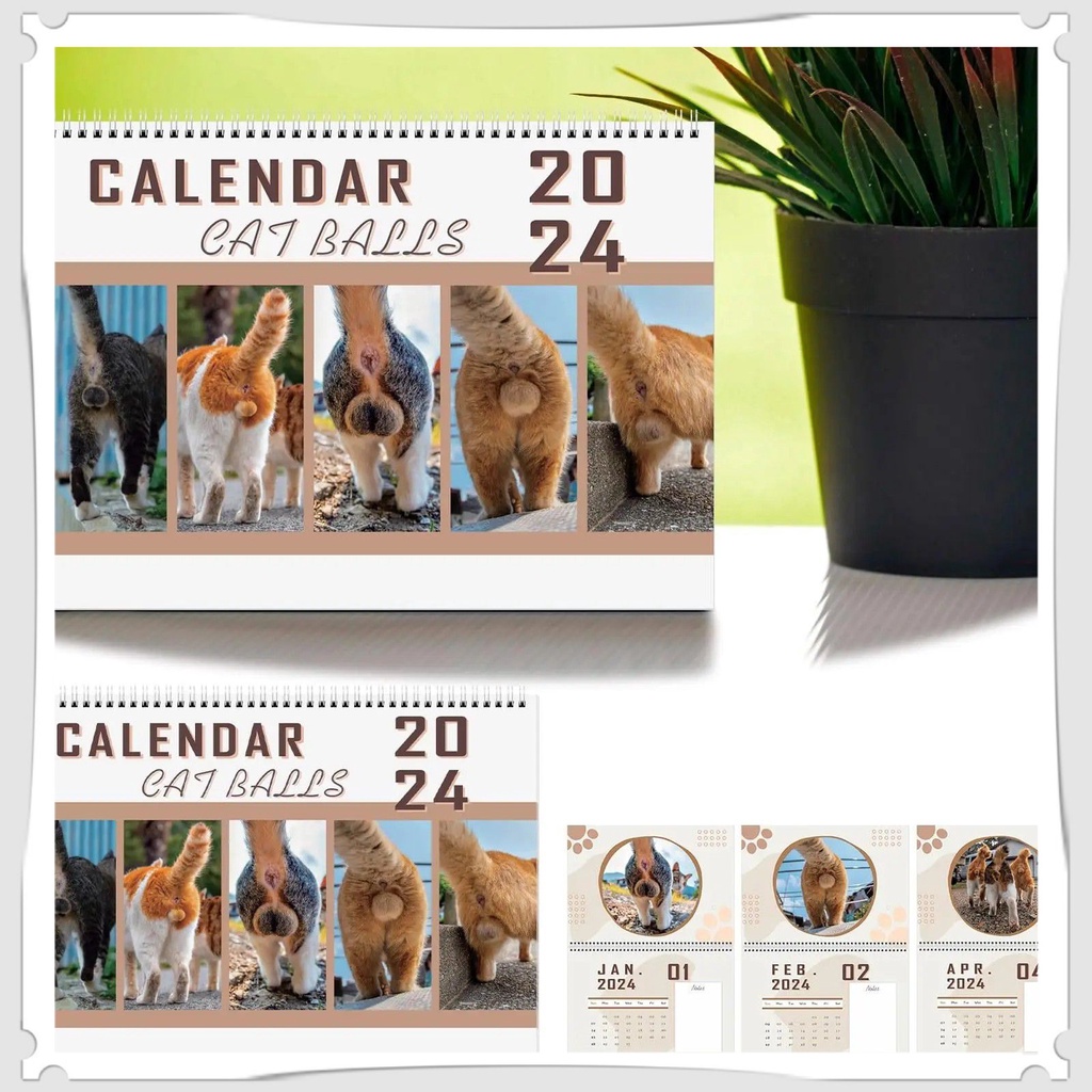 Cat Ass Calendar Funny Desk Calendar Planner Sheet 2024 Dog Hanging