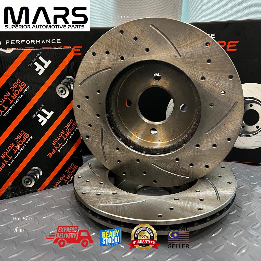 ORIGINAL TF THAILAND SLOTTED & DRILLED DISC ROTOR FRONT PERODUA MYVI ...