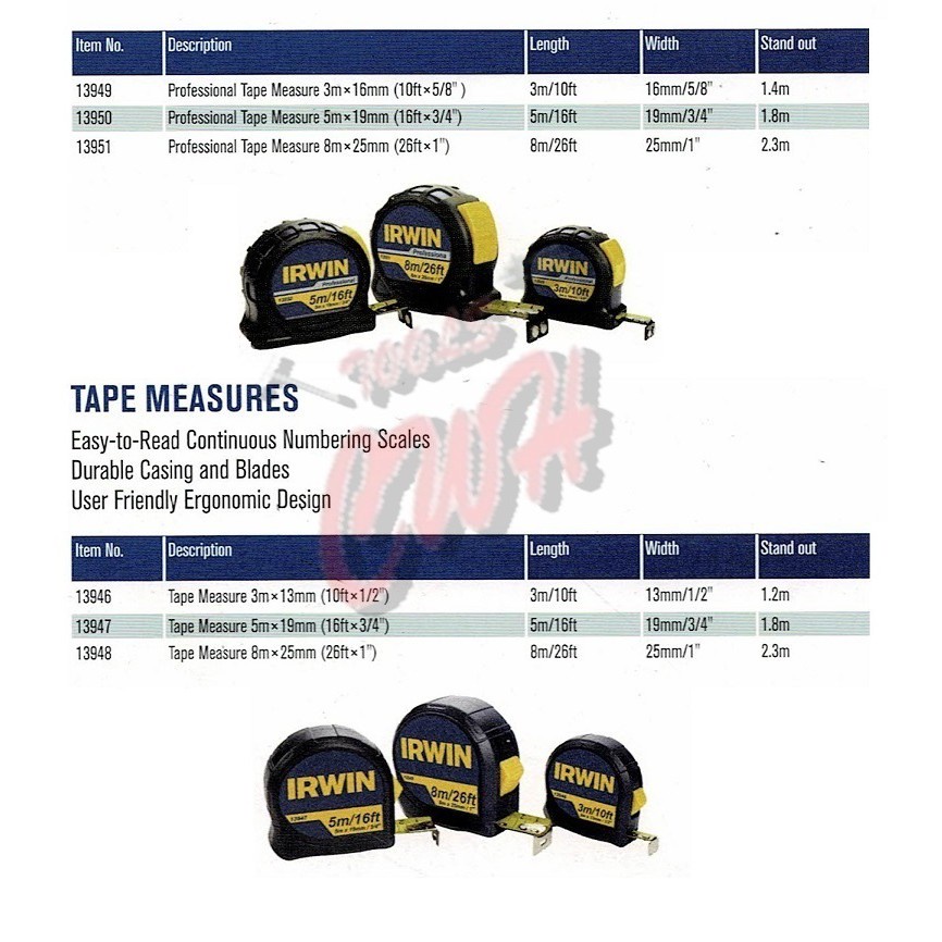 3M 5M 8M IRWIN PROFESSIONAL / STANDARD MEASURING TAPE RULER MEASUREMENT ...