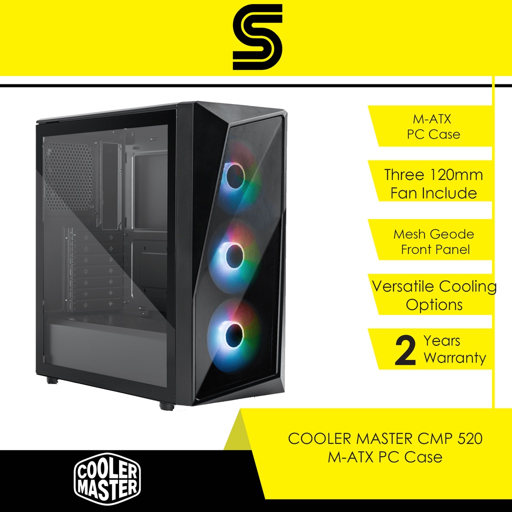 COOLER MASTER CMP520 ARGB MATX Tempered Glass PC CaseCP520KGNNS00