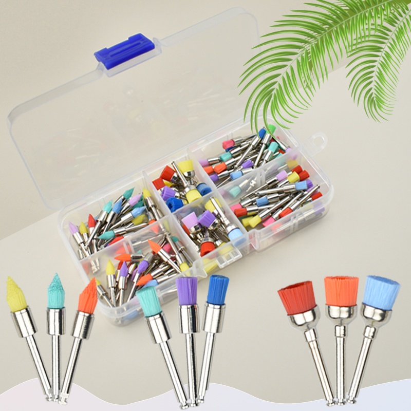 100-Pack Prophy Polishing Brushes - Dental Color Nylon Latch Cup, Flat Head
