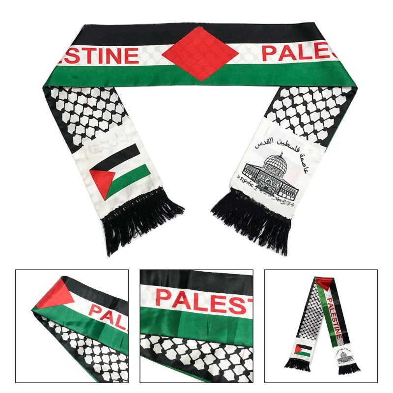 135*14cm Digital Print Palestine Flag Scarf Long Satins Neck Scarf 