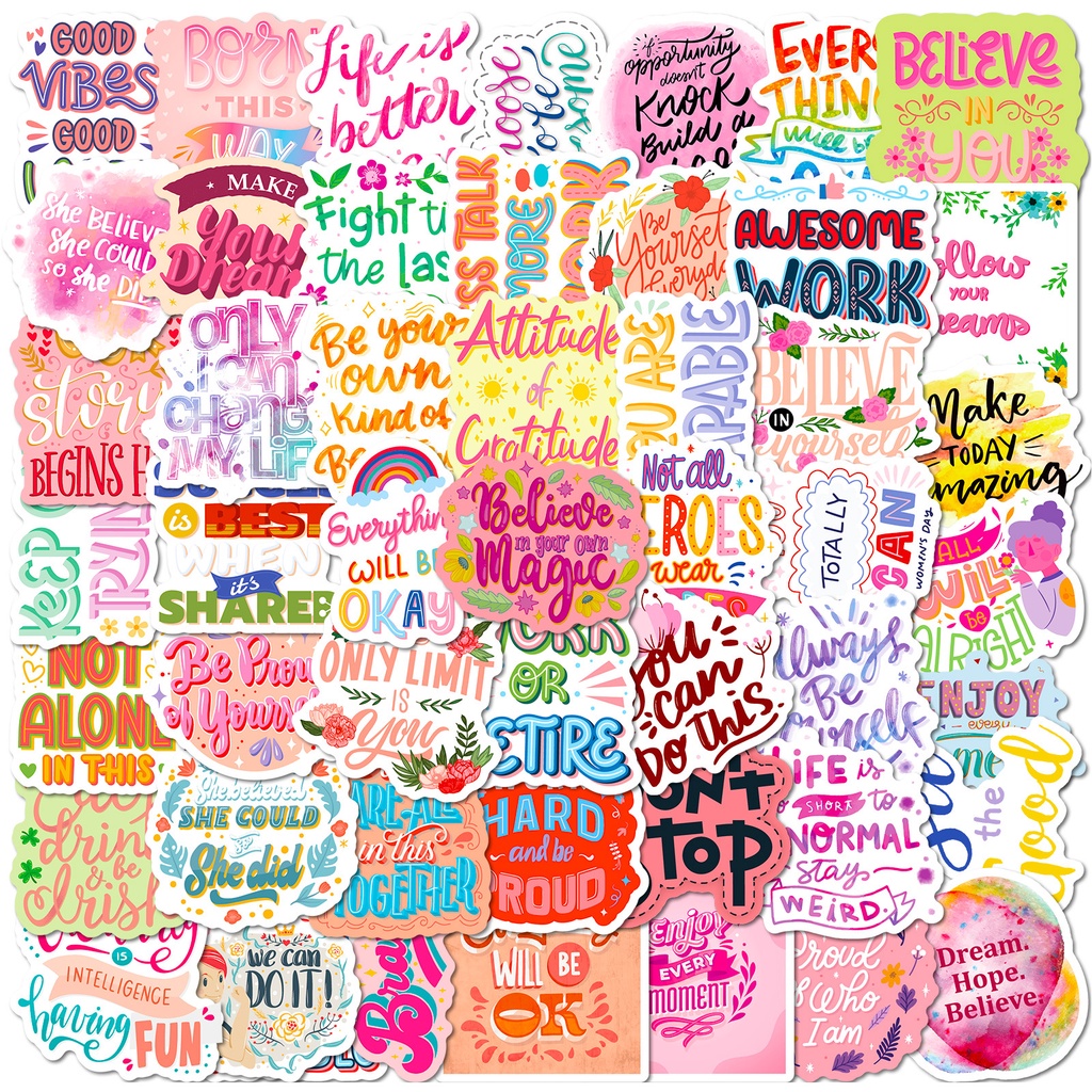 50PCS Healing Inspirational Phrase Graffiti Stickers For Luggage Phone ...
