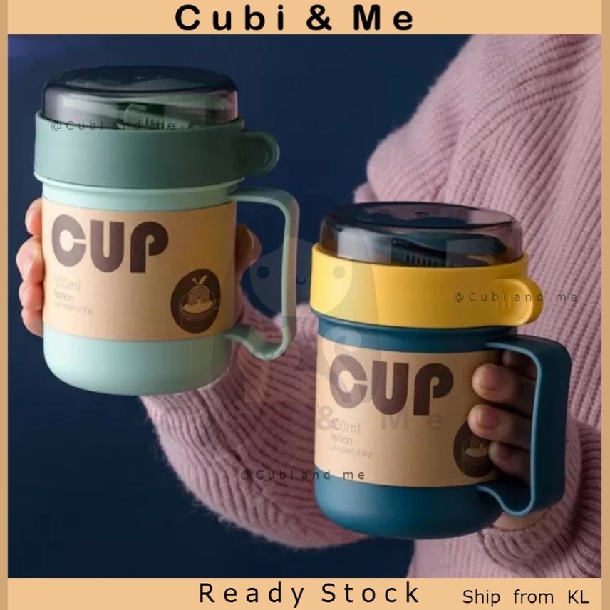 C&M 330/500ML Breakfast Cup With Spoon Leakproof Scaldingproof Casual