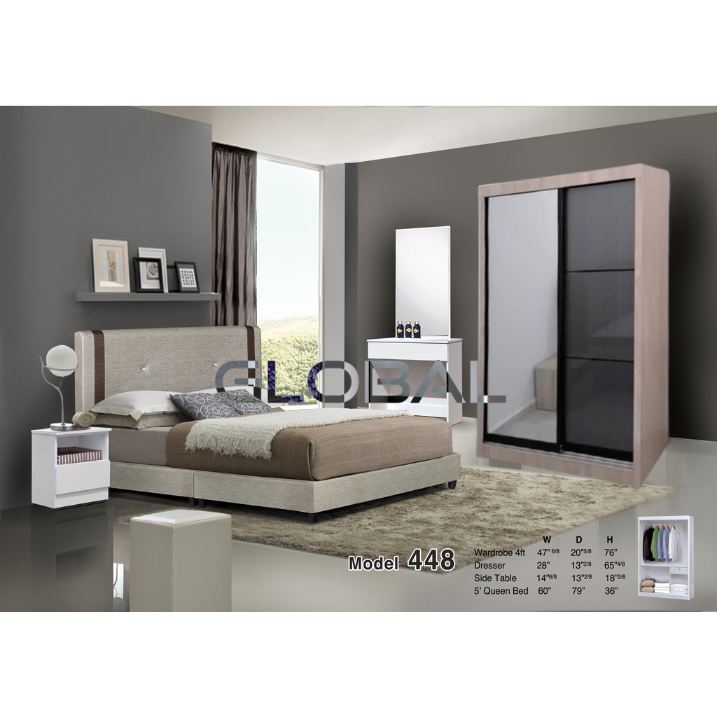 Direct Factory Bedroom Set Queen Bed Wardrobe Mirror Sliding Door Dressing Table Katil Almari