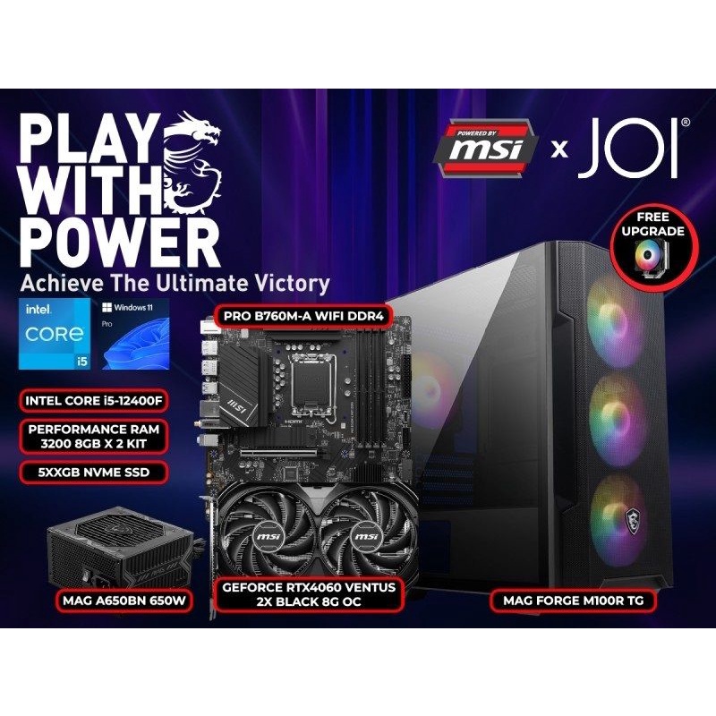 JOI GAMING PC POWERED BY MSI ( CORE I5-12400F, 16GB, 5XXGB, RTX4060 8GB ...