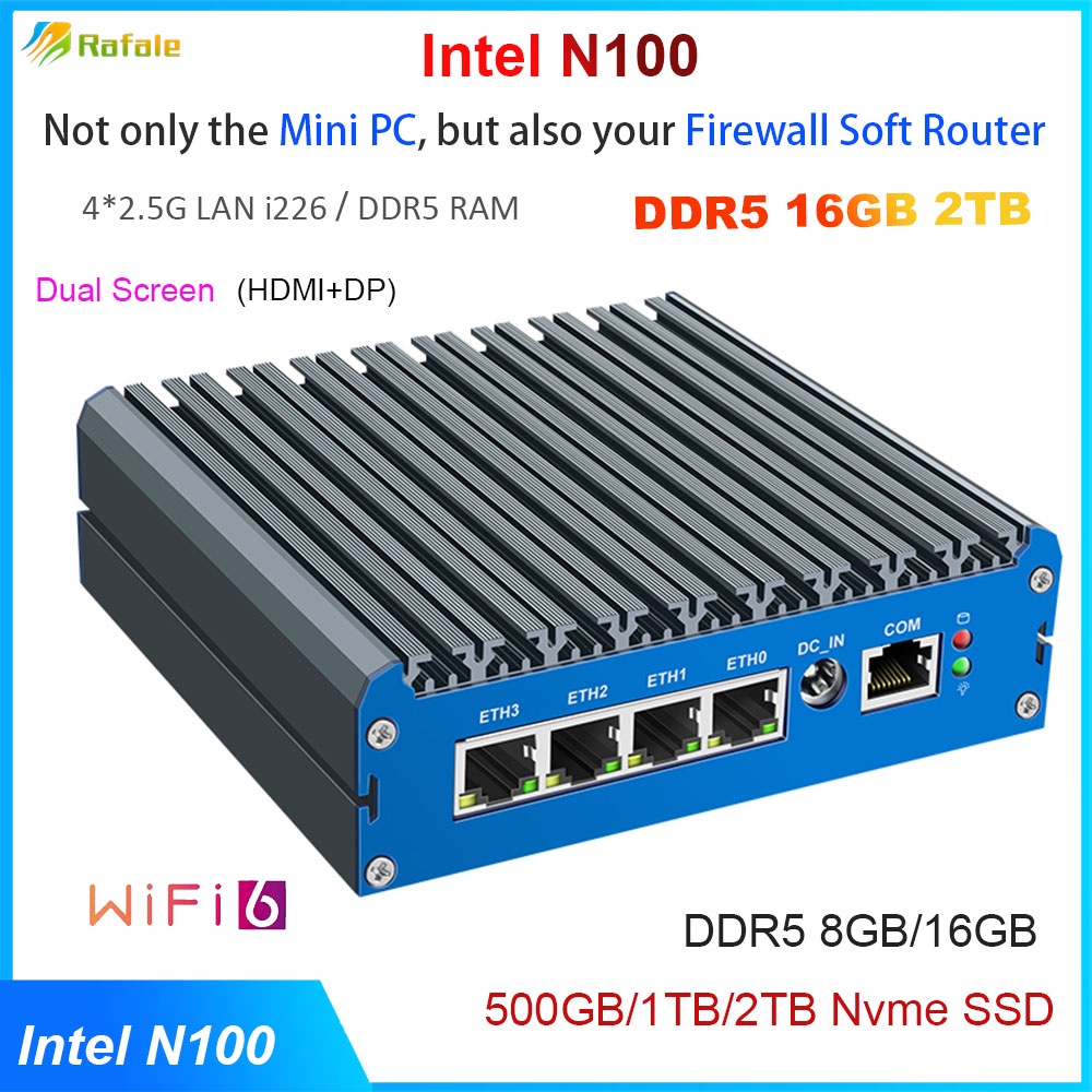 G48S Intel N100 Soft Router DDR5 16GB 500GB NVMe SSD 4*2.5G LAN i226 ...