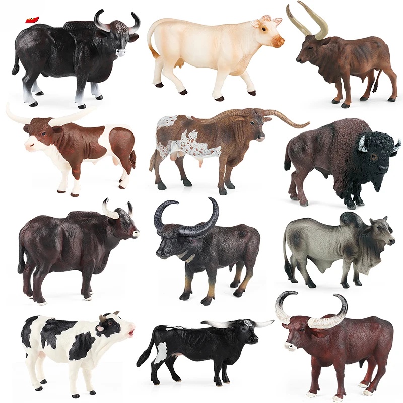Simulation Wild Buffalo Cow Cattle Calf Bull OX Model Action Figures ...