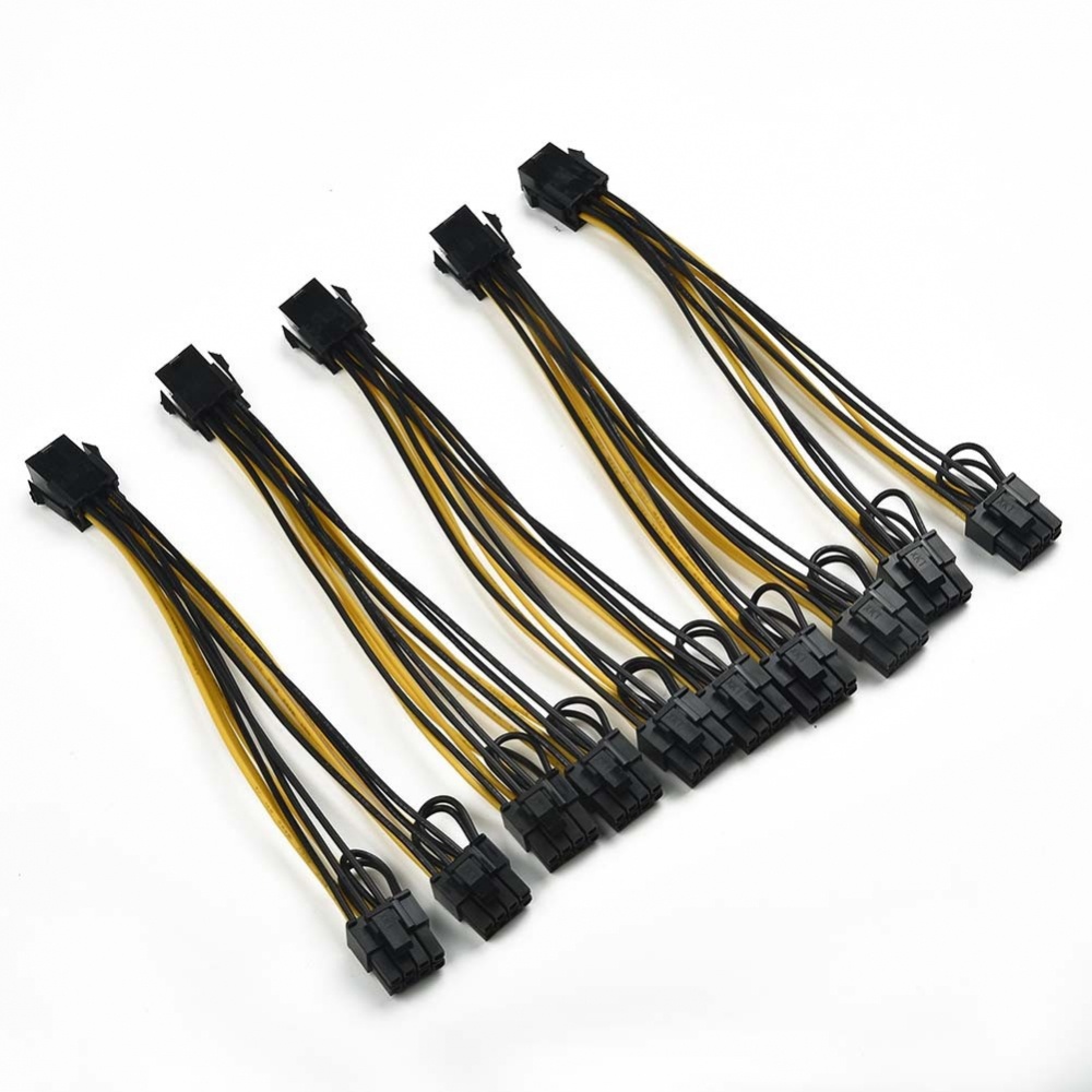 5 Flexible and Durable Dual 6+2 Pin Male PCI E Power Cable Splitters