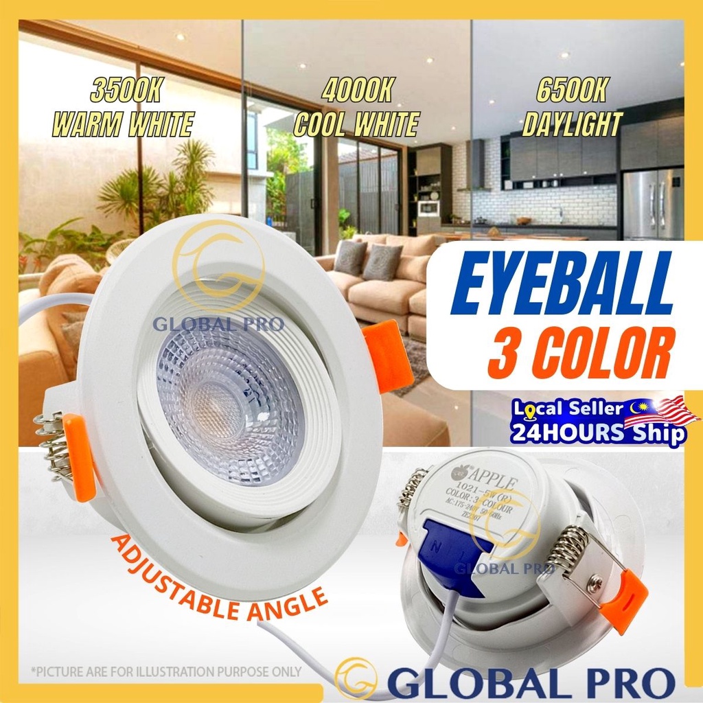 [3 TONED] 5W LED Eyeball 3 Color Eye Ball Downlight Spotlight Plaster