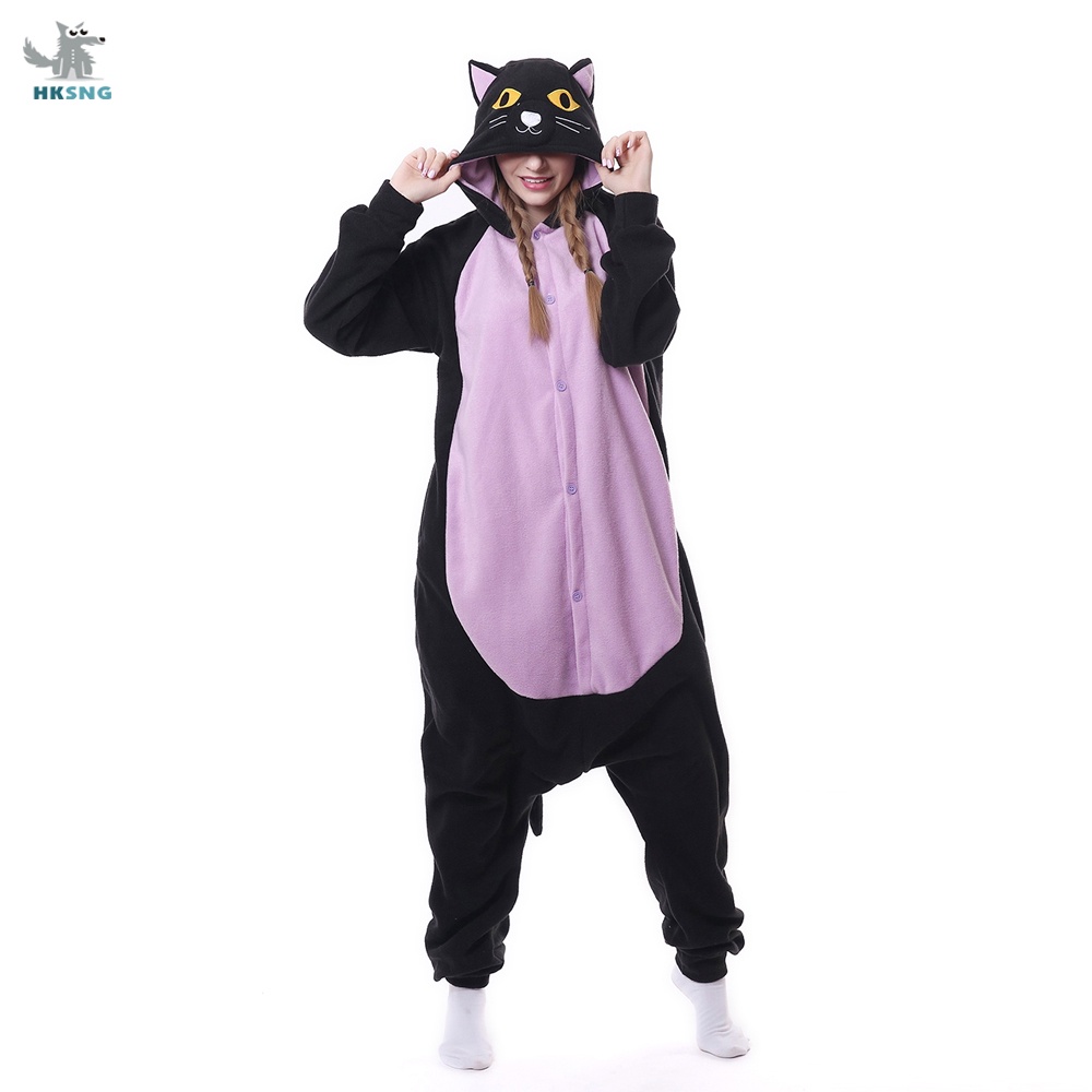 New Adult Animal Kigurumi Purple Midnight Cat Onesie Pajamas Cartoon
