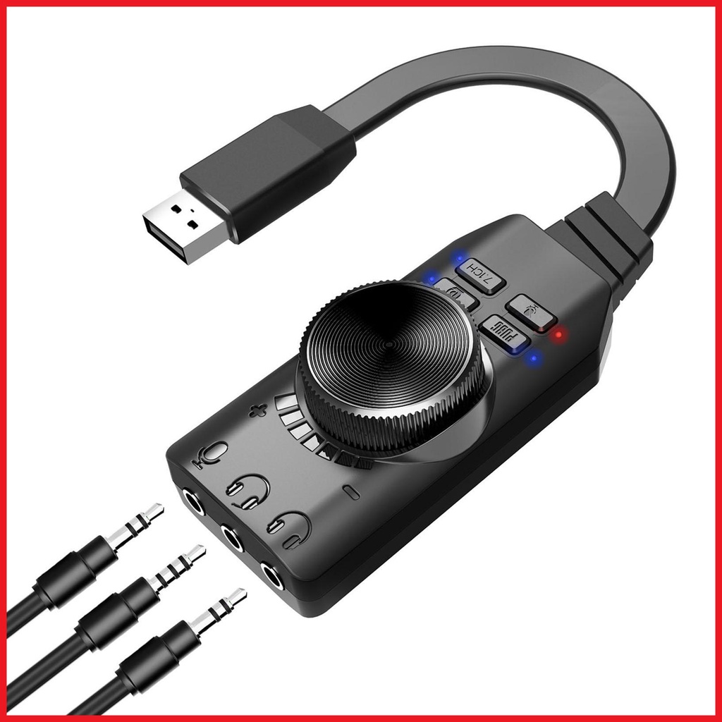 USB Sound Card Virtual 7.1 Surround Sound USB Headphone Adapter with