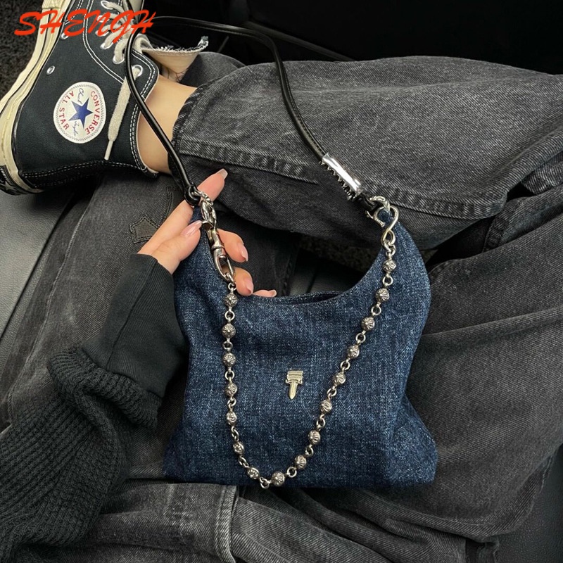 【SHENGH】Women's handbag underarm bag denim canvas bag street fashion