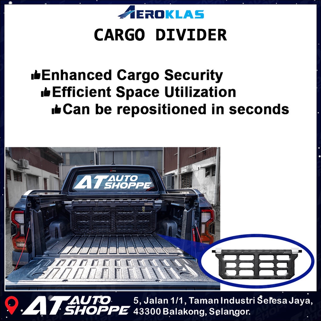 AEROKLAS CARGO DIVIDER FOR FORD RANGER NEXT GEN T9 2023 BED TRUNK ...
