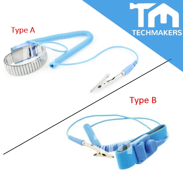 Antistatic ESD Wrist Band Metal / Rubber Adjustable Grounding Bracelet Strap Blue Techmakers