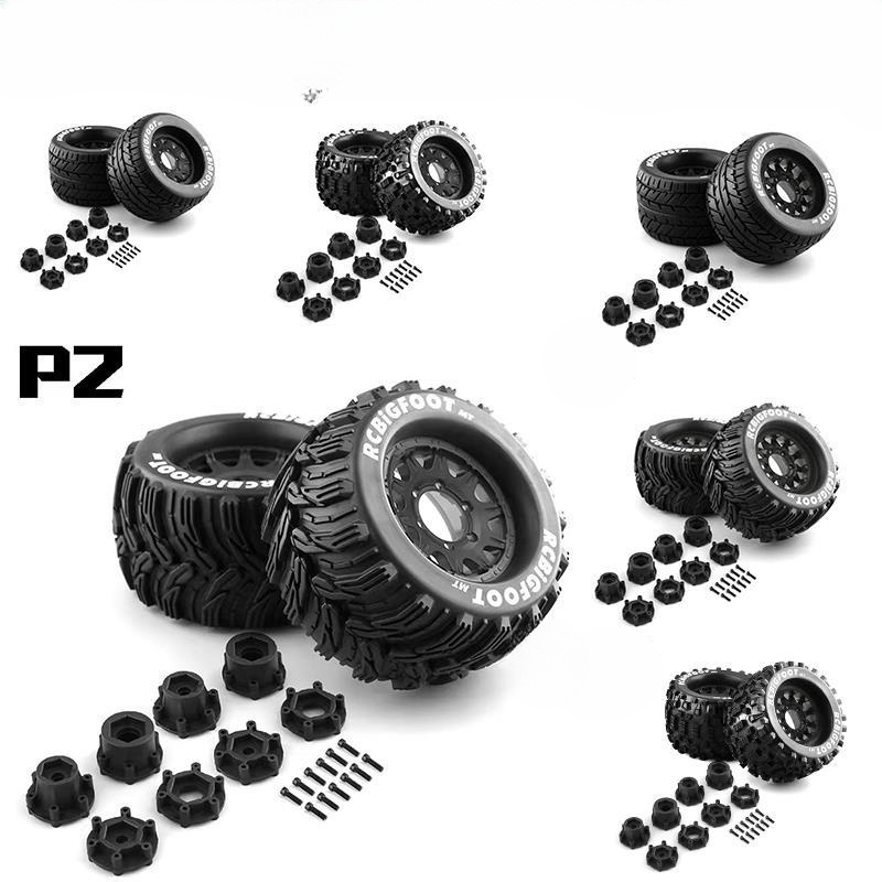 2PCS 165MM Monster Truck Wheels Rim Tire Set 12 14 17mm Hub Hex For 1/8