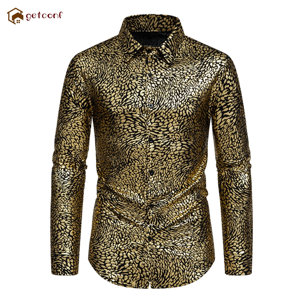 Men's Shirt Lapels Leopard Print Long Sleeve Tops Autumn Casual