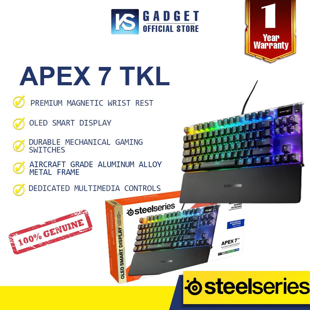 SteelSeries Apex 7 TKL RGB Mechanical Gaming Keyboard, Red Switch 64646