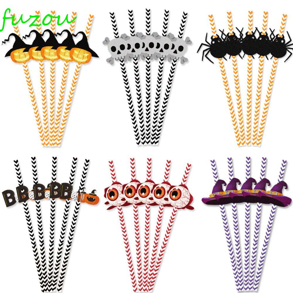 FUZOU 24pcs Halloween Decorative Straw, Witch Pumpkin Drinking Straws ...