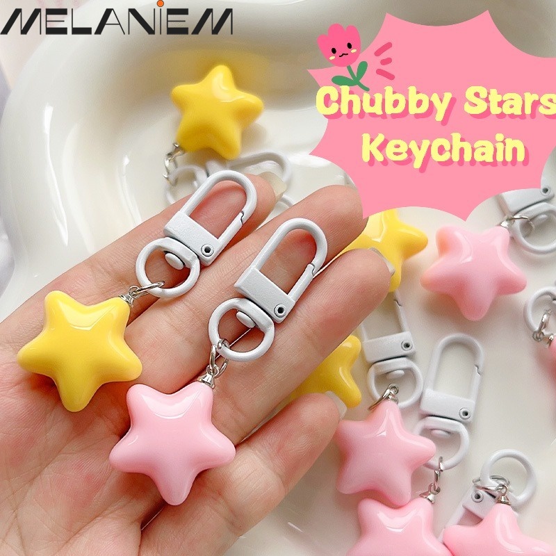 Cartoon Yellow Pink Stars Keychain For Girls Couple Chubby Five-pointed ...