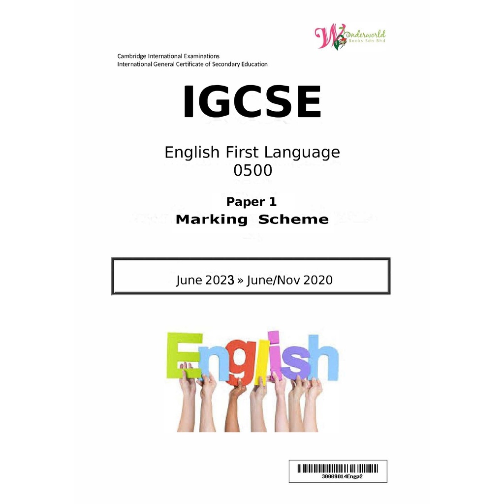 Igcse english first language 0500 paper 1 marking scheme shopee