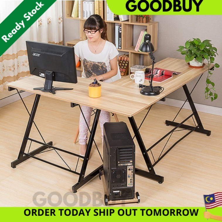 L Shape Office Computer Laptop Wooden Desk Meja Pejabat Meja Komputer ...