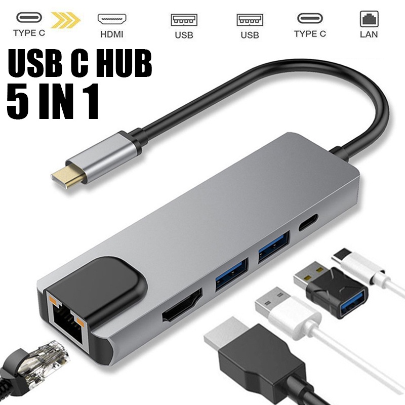 New Type-C to HDMI USB3.0HUB Hub Type-C + Network Card Expansion Dock 5 ...