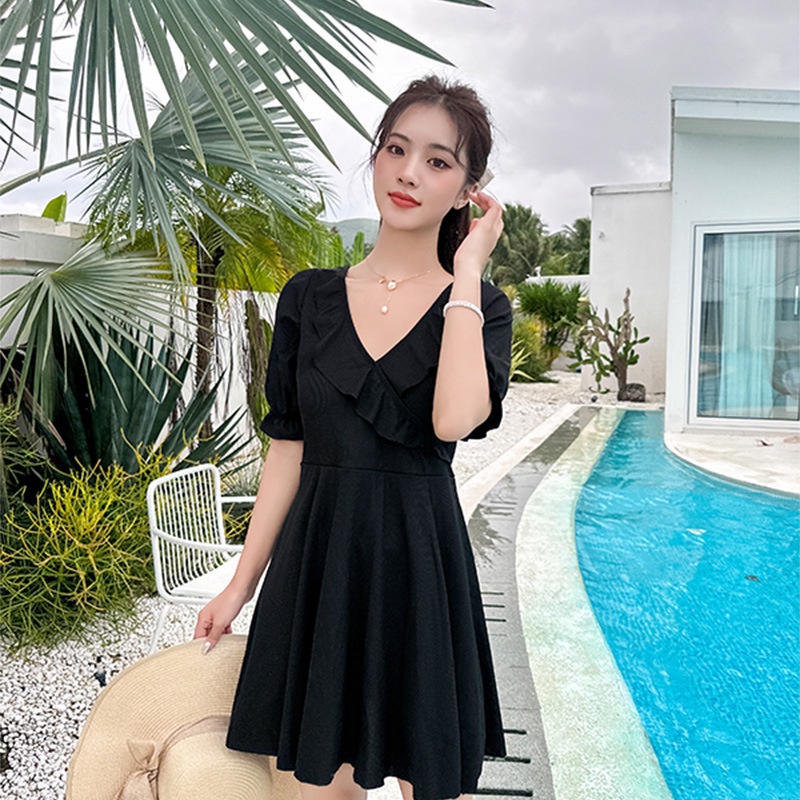 Swimsuit women's one-piece dress Korean fashion large size cover belly ...