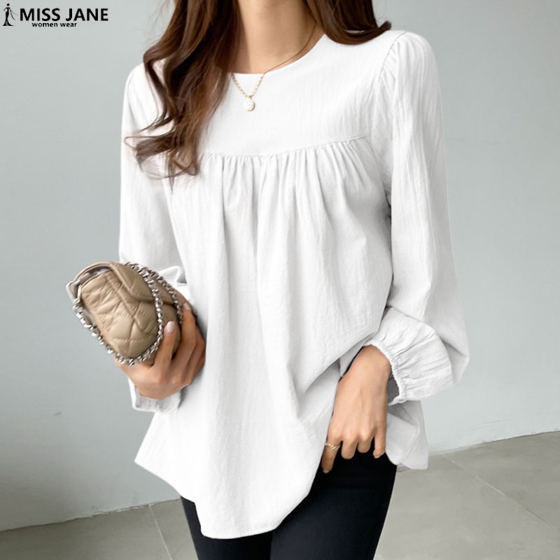 READY STOCK Women Korean Casual Loose Long Sleeve Square Neck Swing Solid Blouse Baju Wanita Lengan Panjang Kemeja Shopee Malaysia