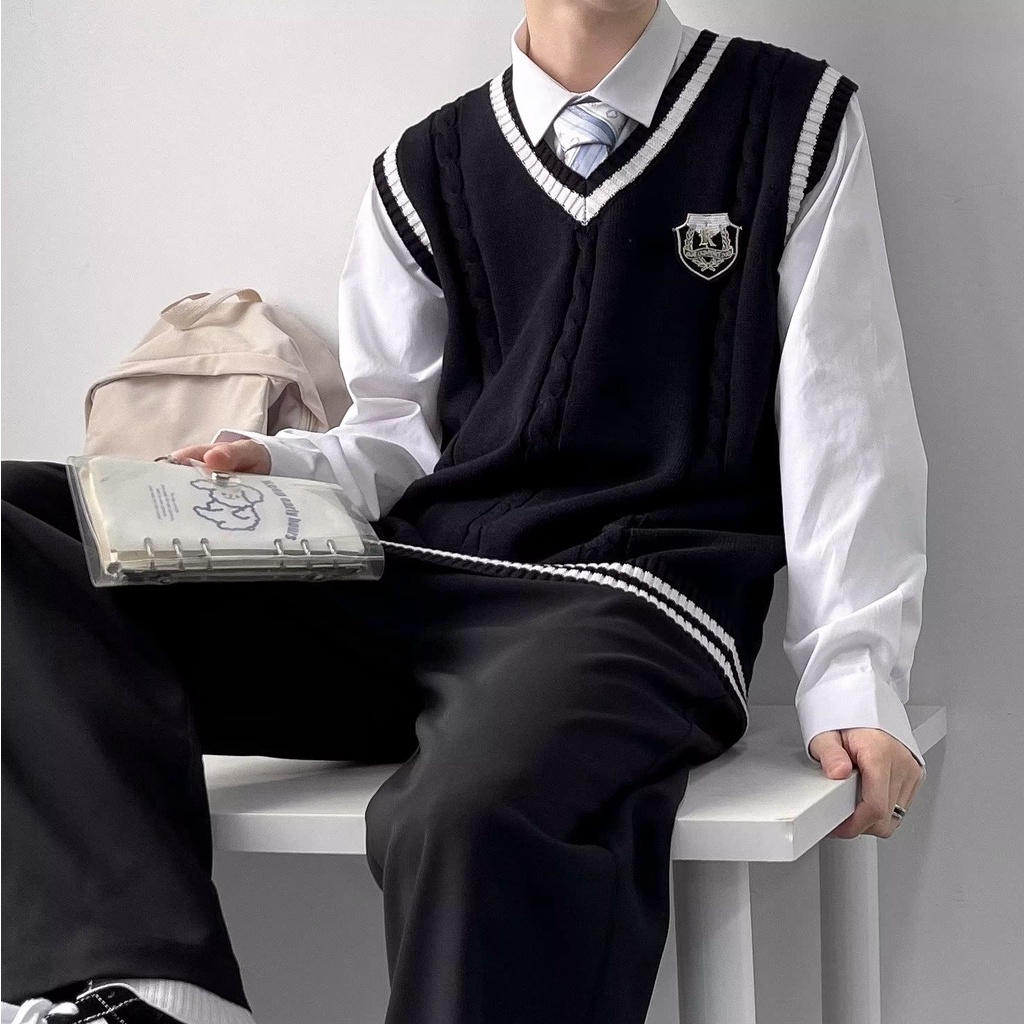 Dk Uniform Men's Full Set Autumn Winter VNeck Sleeveless Sweater