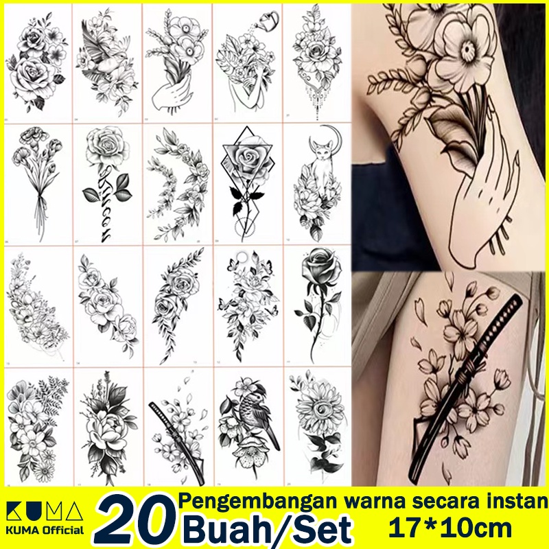 MESIN 20pcs/set Rose tattoo Stickers temporary Tattoos halal Tattoos
