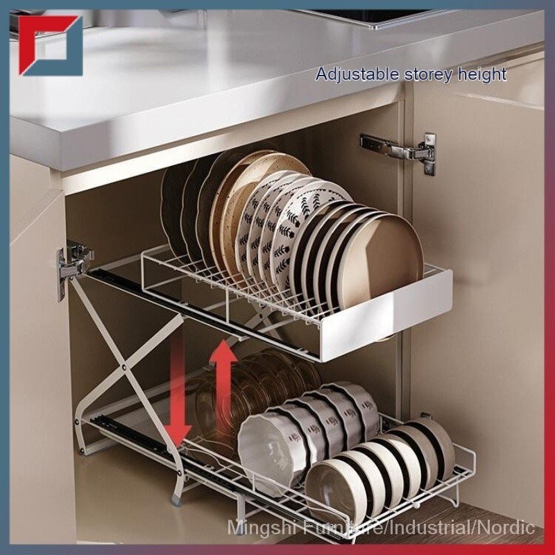 Kitchen drainage bowl and plate rack cabinet pull-out bowl and plate ...