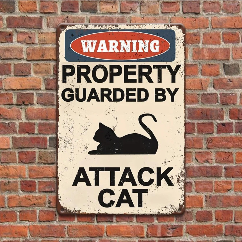 Attacking Cat Warning Sign Vintage Aluminum Yard Sign for Outdoor Wall ...