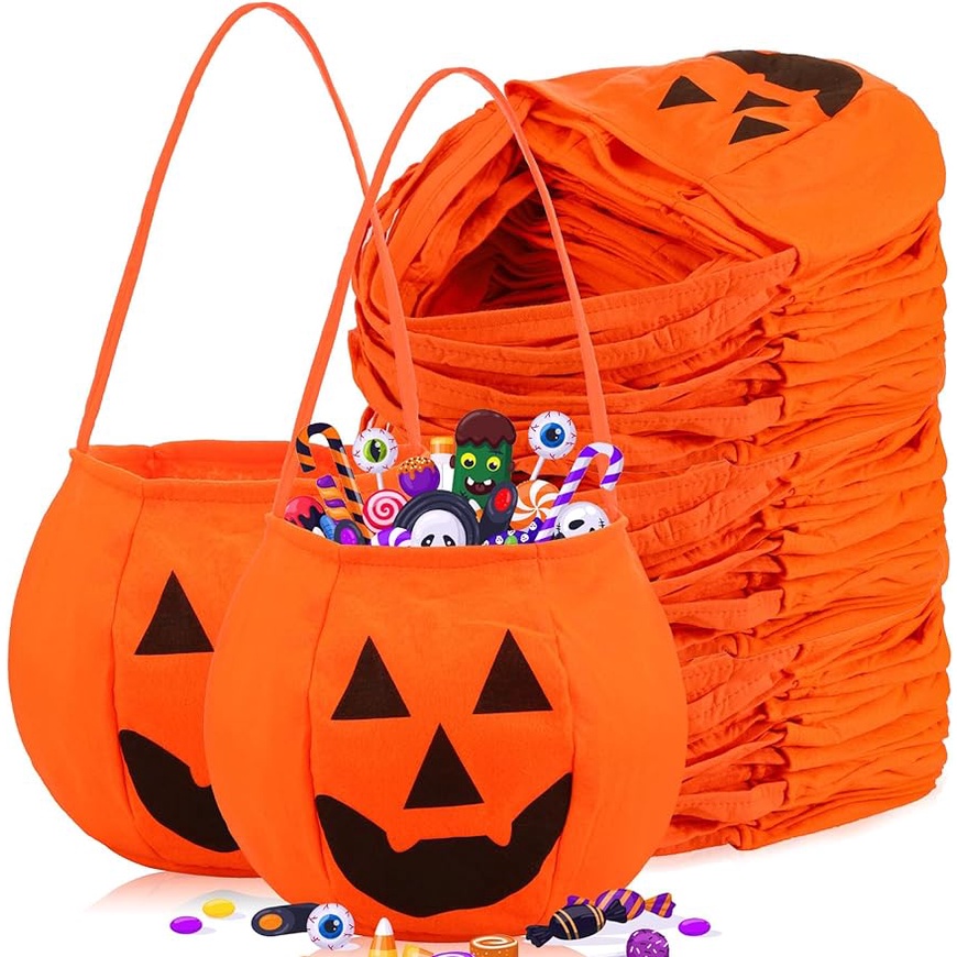 Halloween Pumpkin Candy Bags Non Woven Buckets Trick or Treat Holder ...